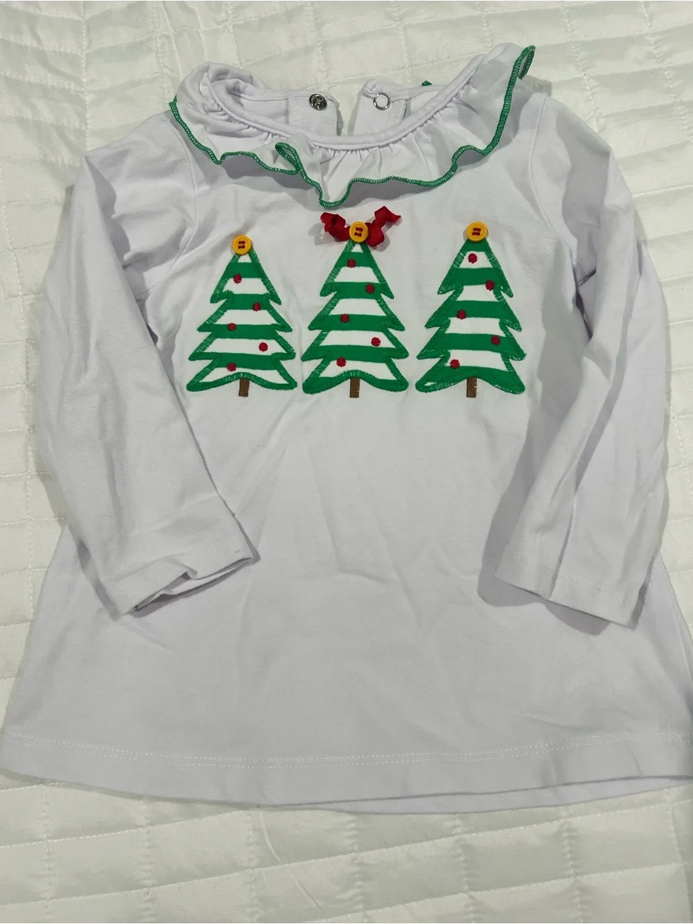 Girls' White & Green Holiday Tree Pajama Set